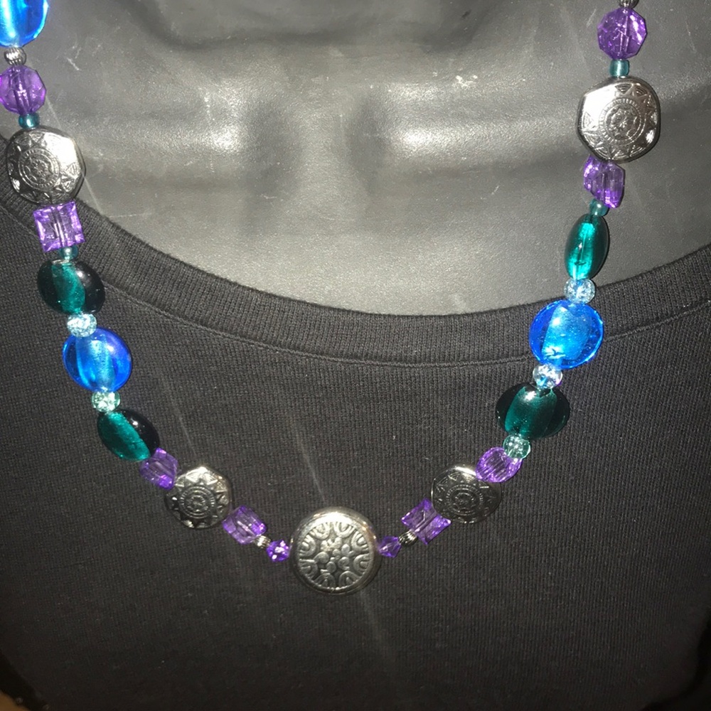 New beaded blue necklace purple color by Amanda Sanchez 18 inches